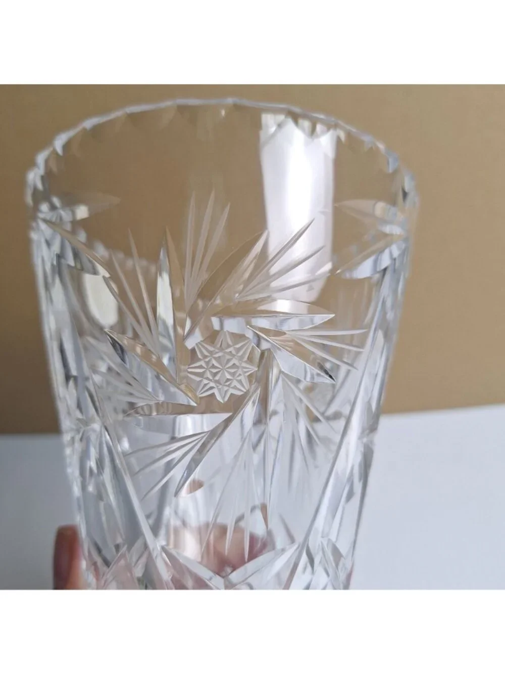 VINTAGE BELFOR HAND-CUT LEAD CRYSTAL VASE PINWHEEL AND STARBURST CZECHOSLOVAKIA